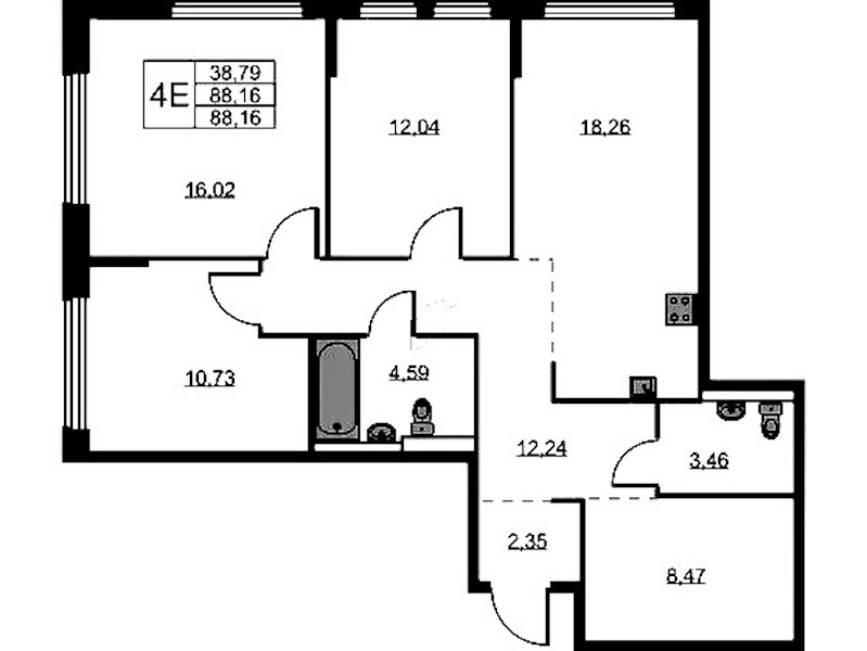 3-комнатная квартира 88.16 м², 1/11 эт., ЖК «Новое Колпино»